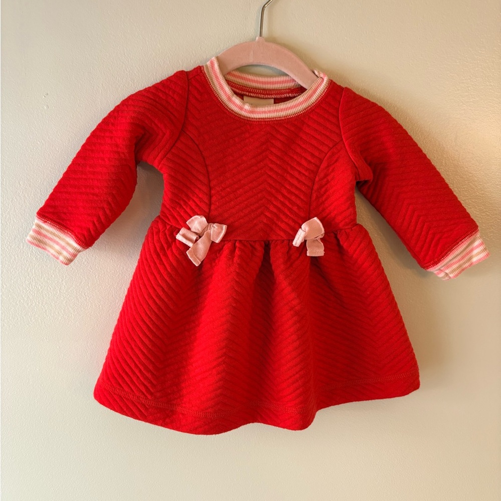 First Impressions Red Holiday Baby Girl Dress with Pink Accents